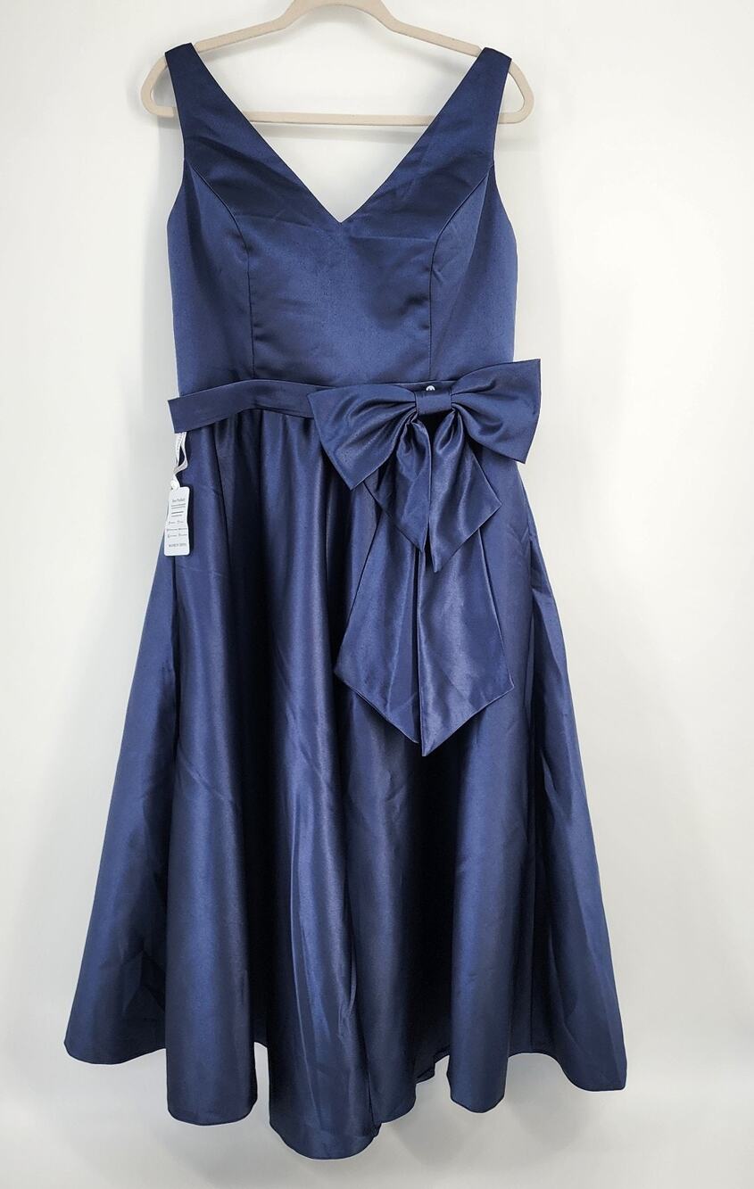 Dark Blue Bridesmaid Dress Long Formal Wedding Guest Satin Miss Veil SZ LARGE